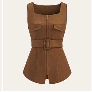 Commence Square Neck Zip Front Belted Vest